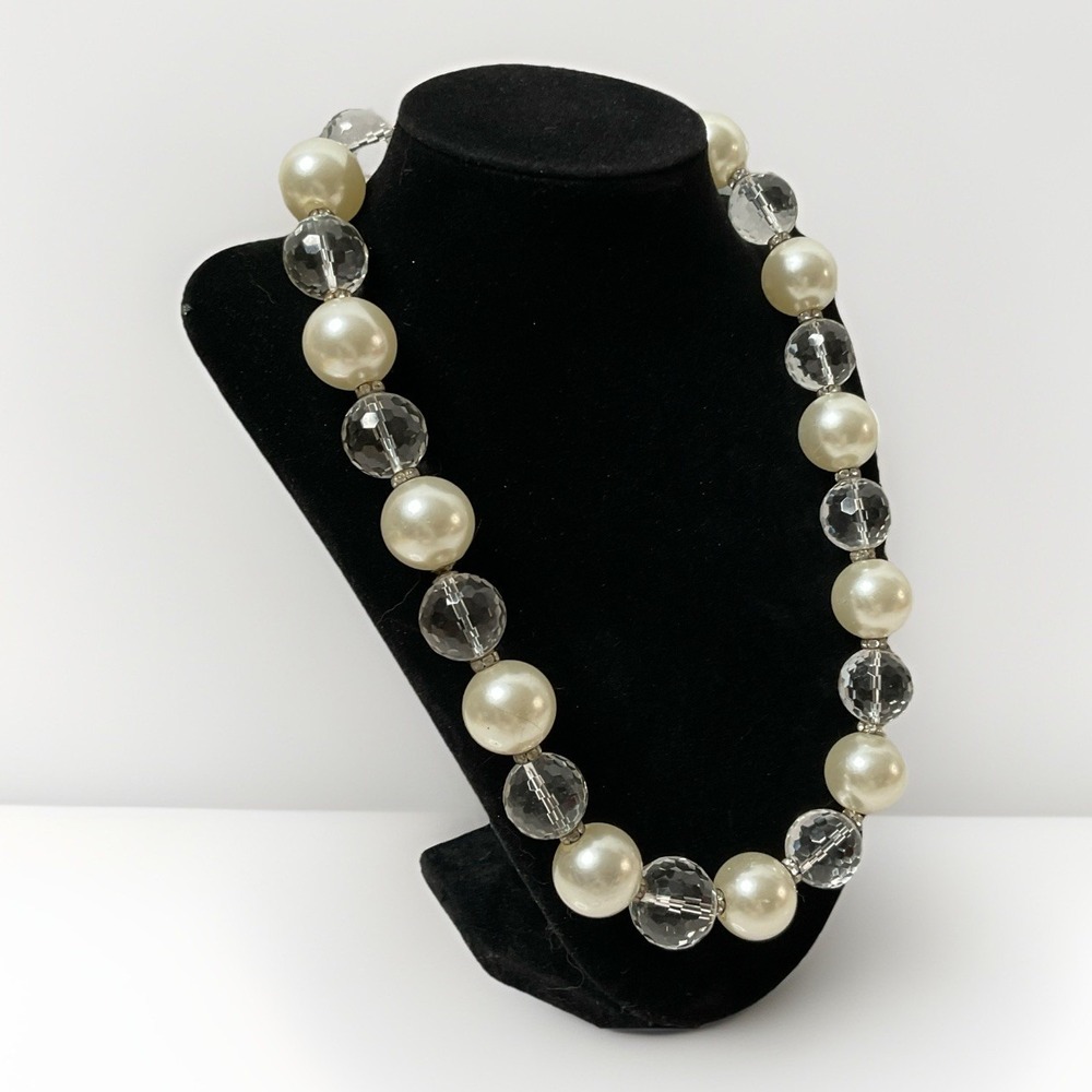 Artisan Rock Crystal Quartz Faux Pearl Necklace Handmade Studio Jewelry 20"